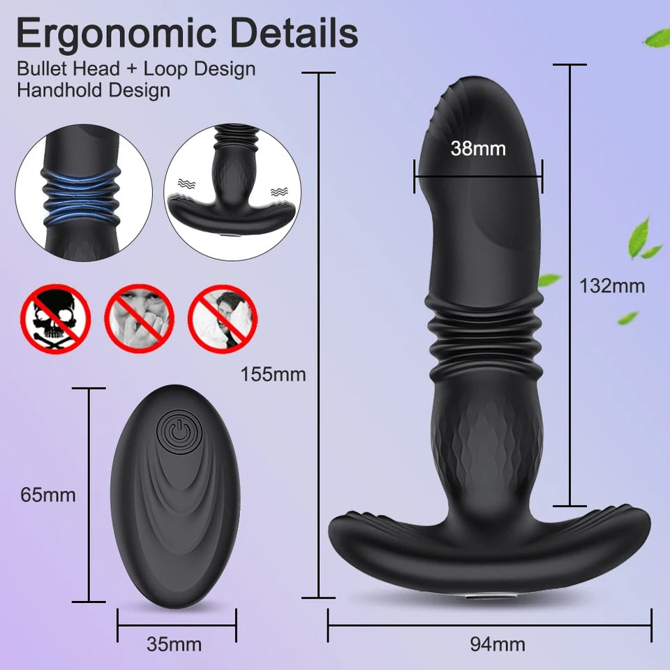 Noire X Thrusting Dildo Anal Vibrator - Wireless Butt Plug Prostate Massager for Men and Women