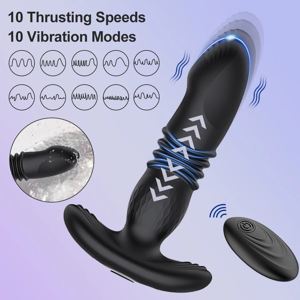 Noire X Thrusting Dildo Anal Vibrator - Wireless Butt Plug Prostate Massager for Men and Women