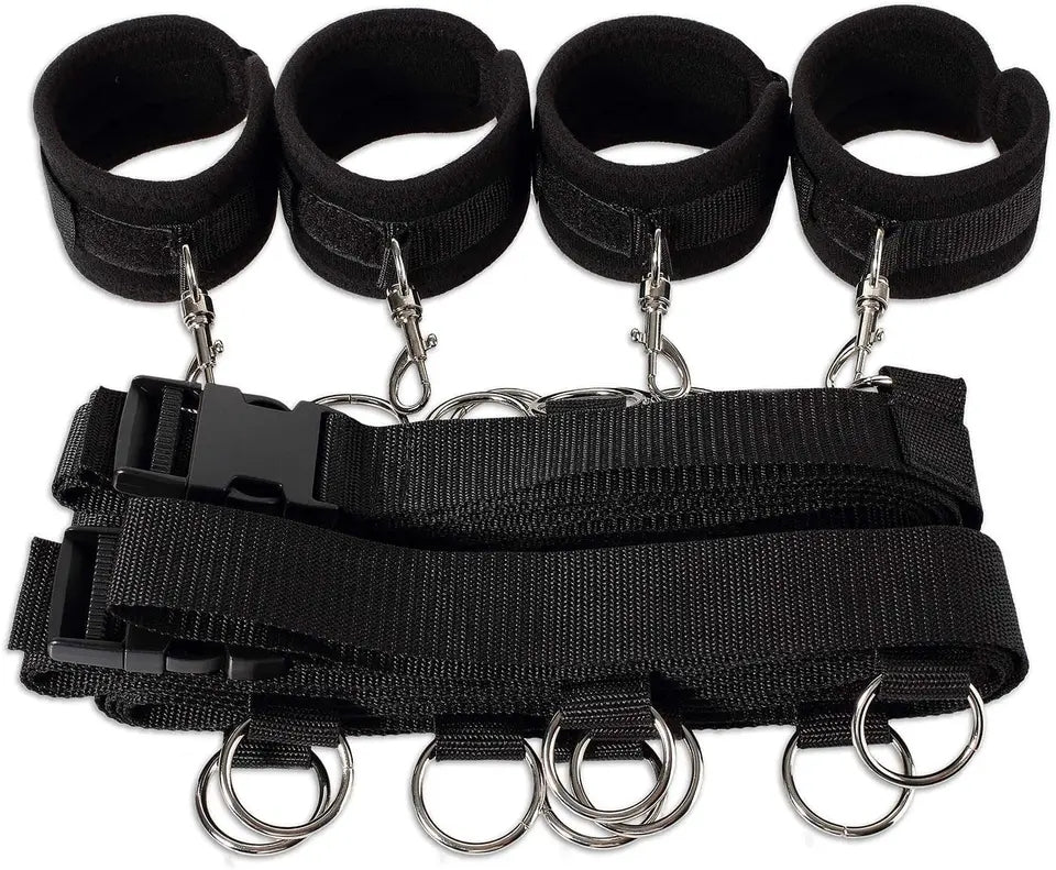 Noire X BDSM Sex Bondage Handcuffs Kit - Ropes for Ankles and Wrists. Bar for Under King/Queen Bed Strap