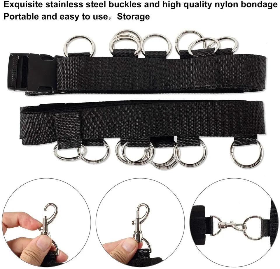 Noire X BDSM Sex Bondage Handcuffs Kit - Ropes for Ankles and Wrists. Bar for Under King/Queen Bed Strap