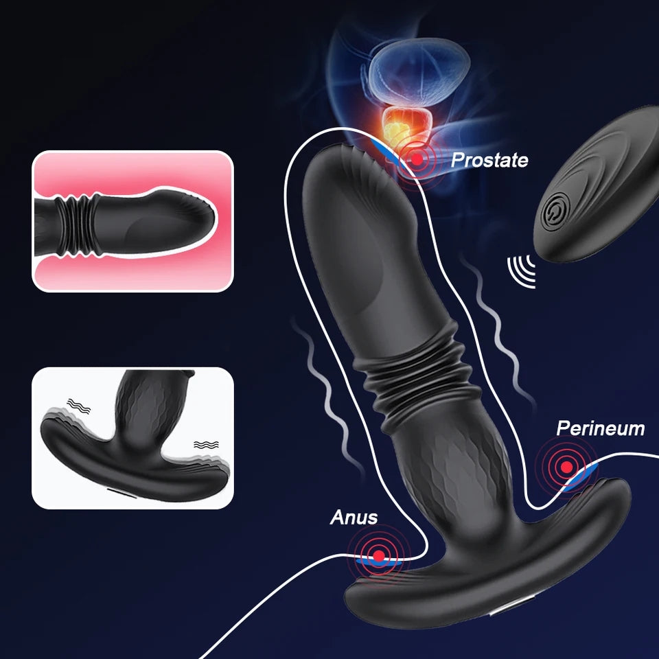 Noire X Thrusting Dildo Anal Vibrator - Wireless Butt Plug Prostate Massager for Men and Women